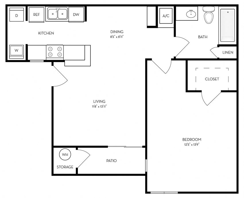 Retreat at Barton Creek Apartments One Bedroom One Bathroom B Floor Plan